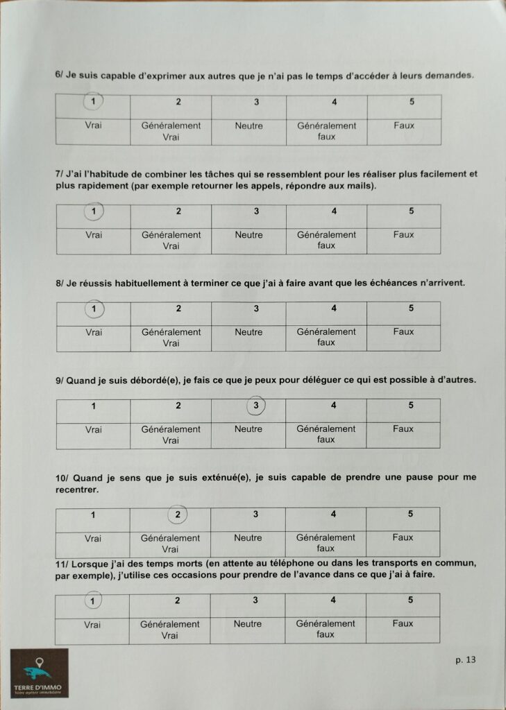 Test sur mes habitudes de travail
Stage à Terre d'immo