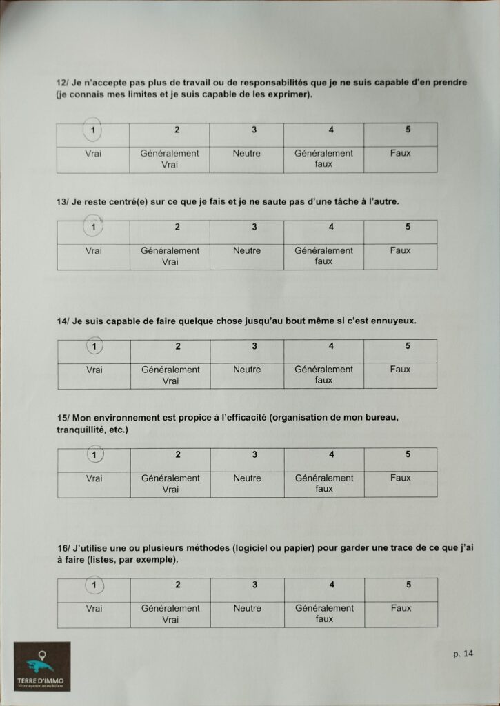 Test sur mes habitudes de travail
Stage à Terre d'immo