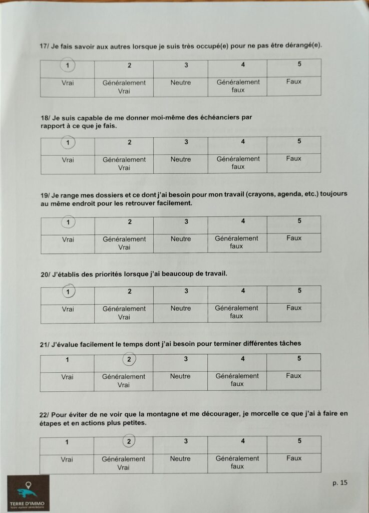 Test sur mes habitudes de travail
Stage à Terre d'immo