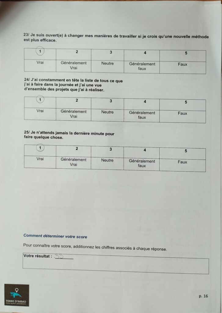 Test sur mes habitudes de travail
Stage à Terre d'immo